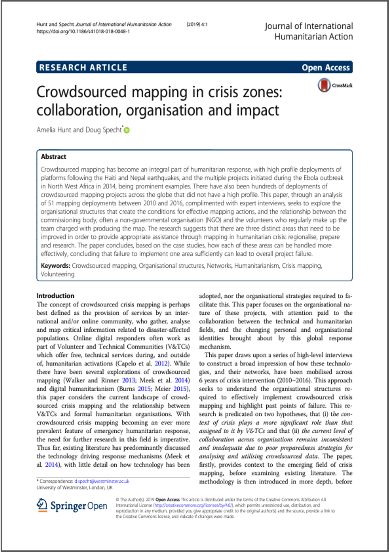  Crowdsourced mapping in crisis zones: collaboration, organisation and impact