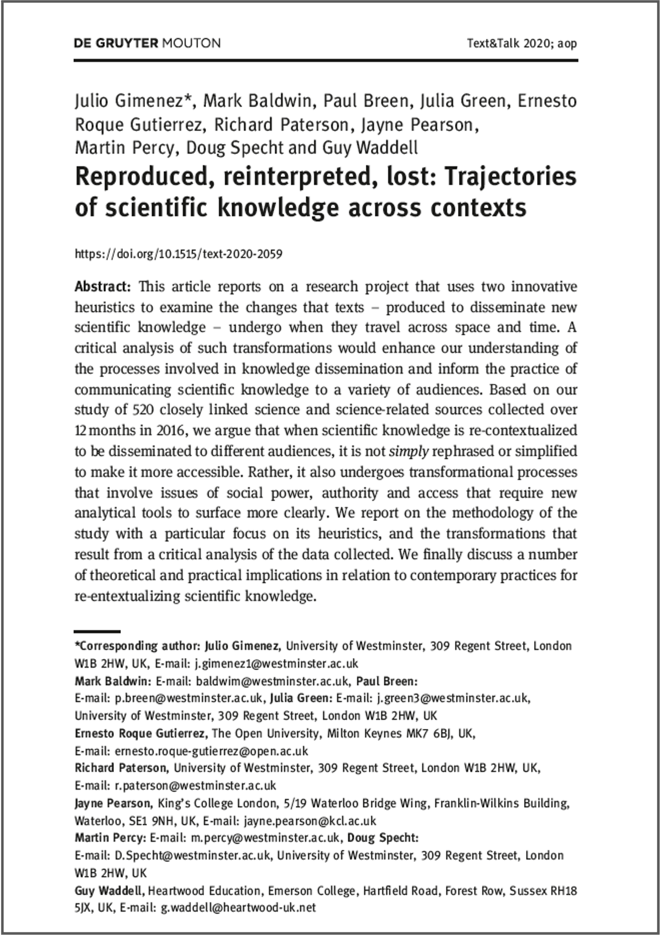 Reproduced, reinterpreted, lost: Trajectories of scientific knowledge across contexts